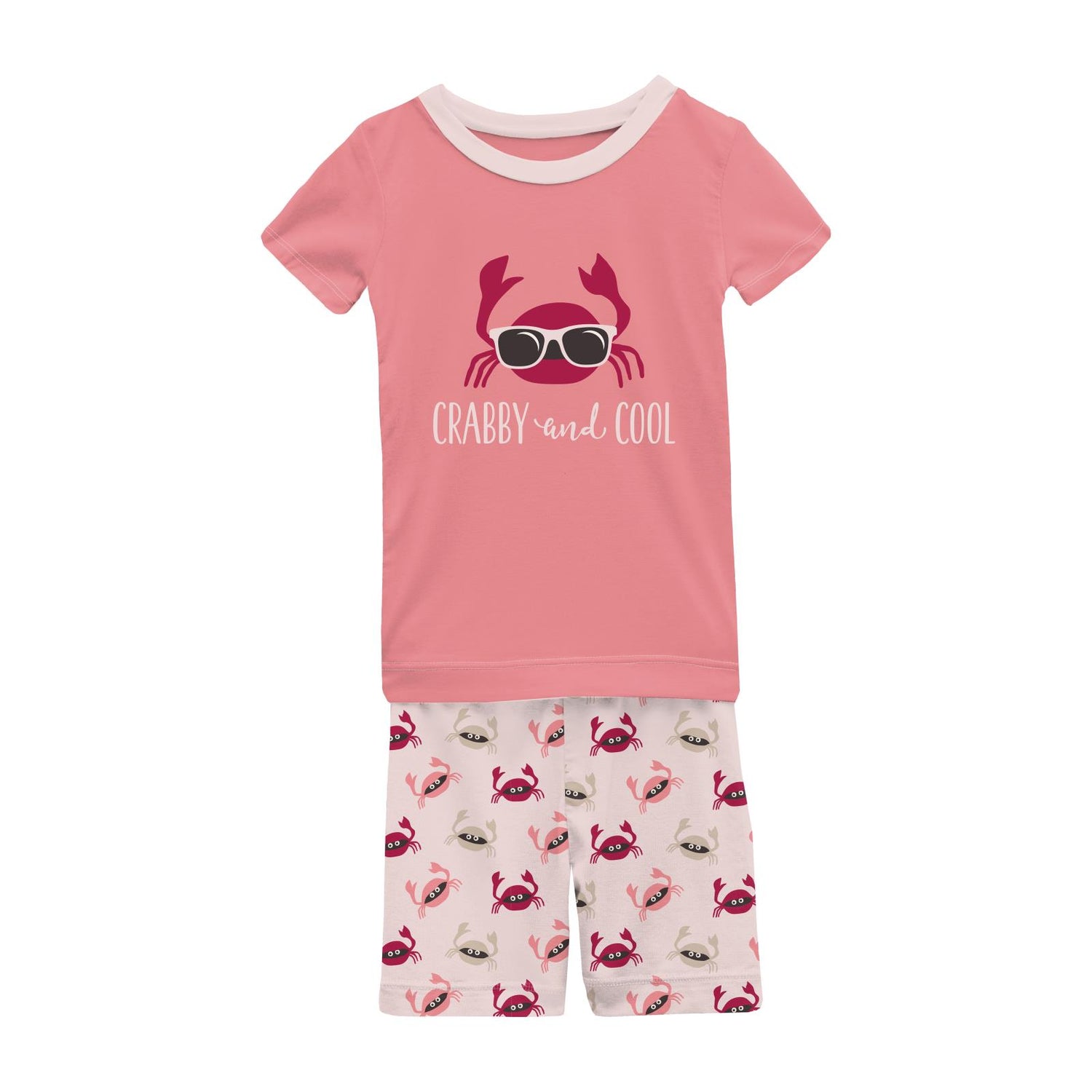 Short Sleeve Graphic Tee Pajama Set with Shorts in Macaroon Crabs