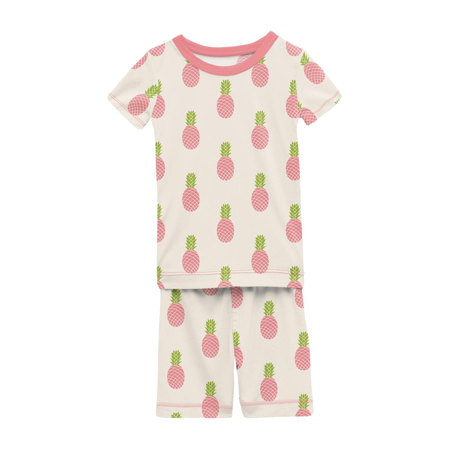 Print Short Sleeve Pajama Set with Shorts in Strawberry Pineapples