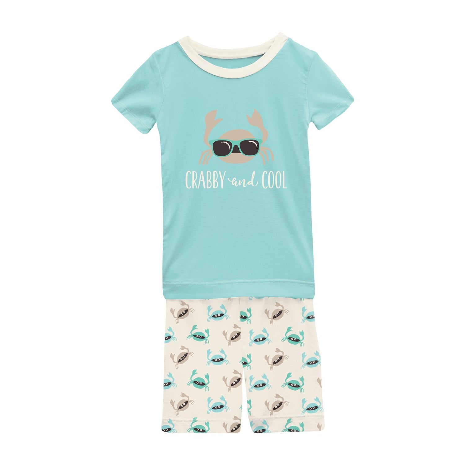 Short Sleeve Graphic Tee Pajama Set with Shorts in Natural Crabs