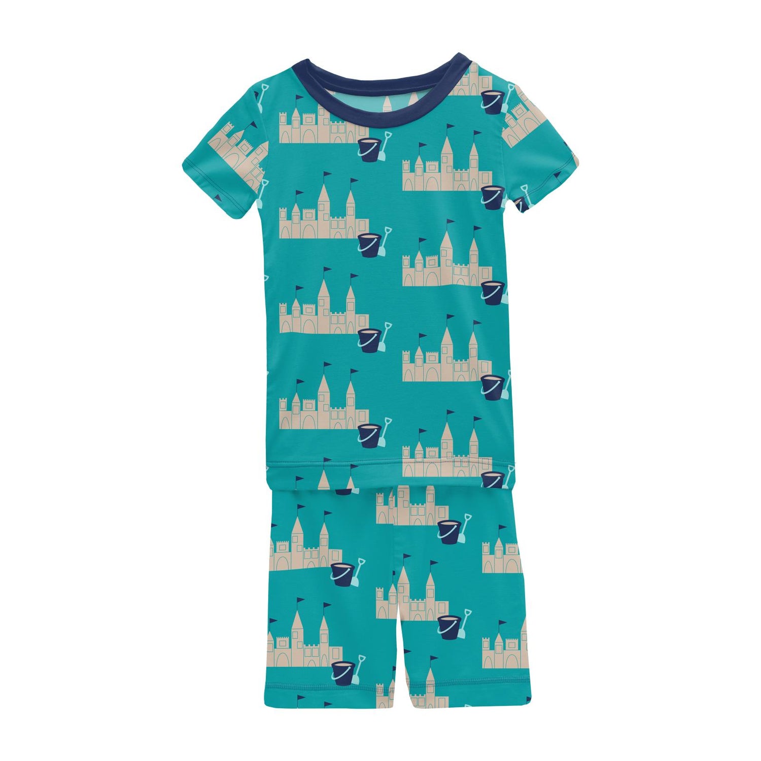 Print Short Sleeve Pajama Set with Shorts in Neptune Sandcastles
