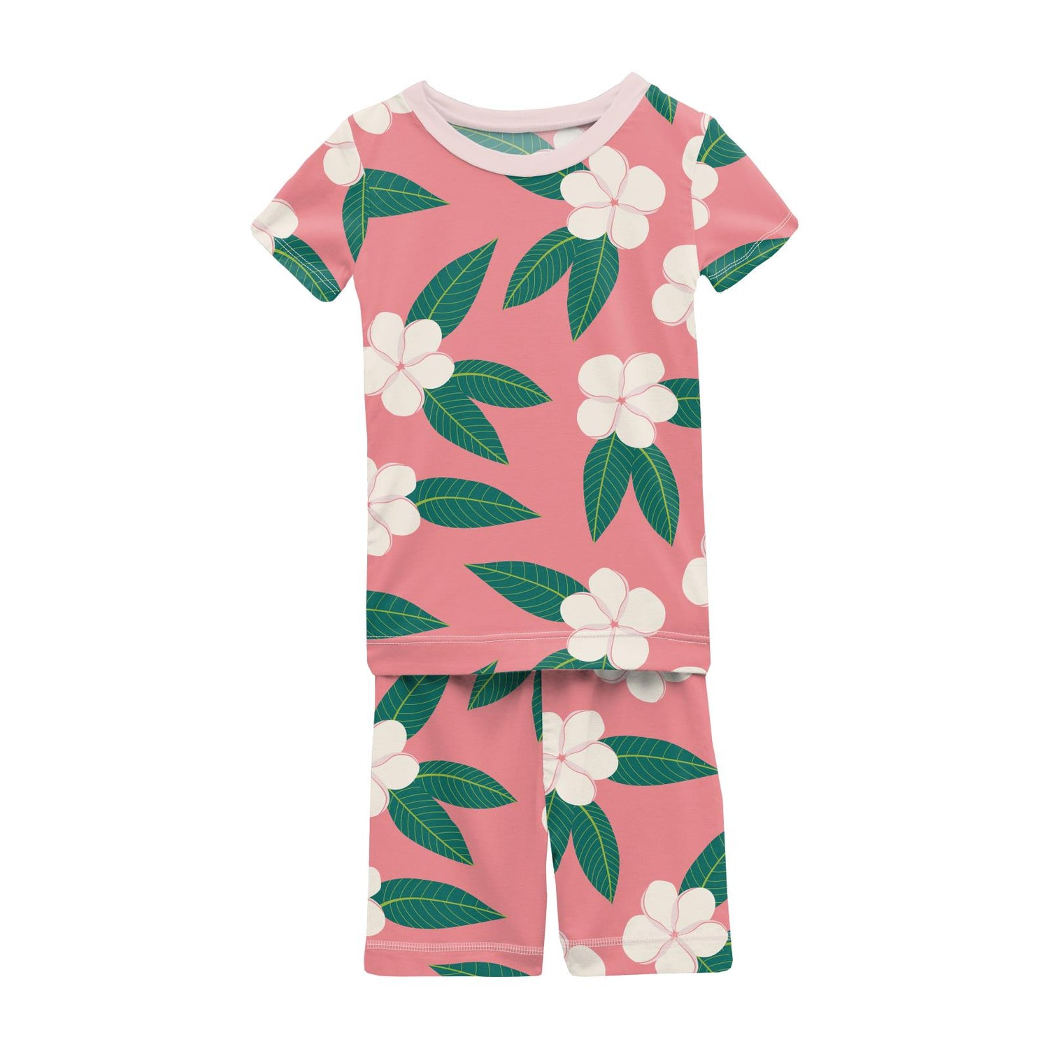 Print Short Sleeve Pajama Set with Shorts in Strawberry Plumeria
