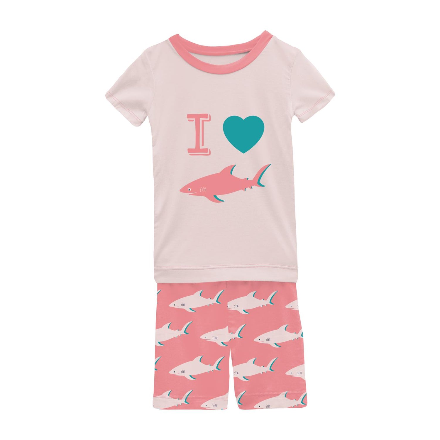 Short Sleeve Graphic Tee Pajama Set with Shorts in Strawberry Sharky