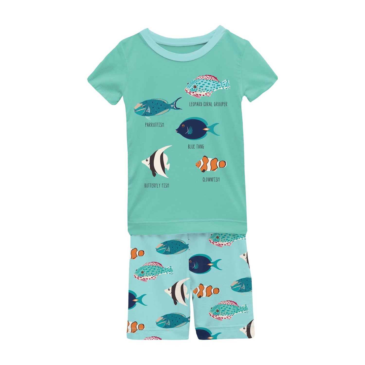 Short Sleeve Graphic Tee Pajama Set with Shorts in Tropical Fish