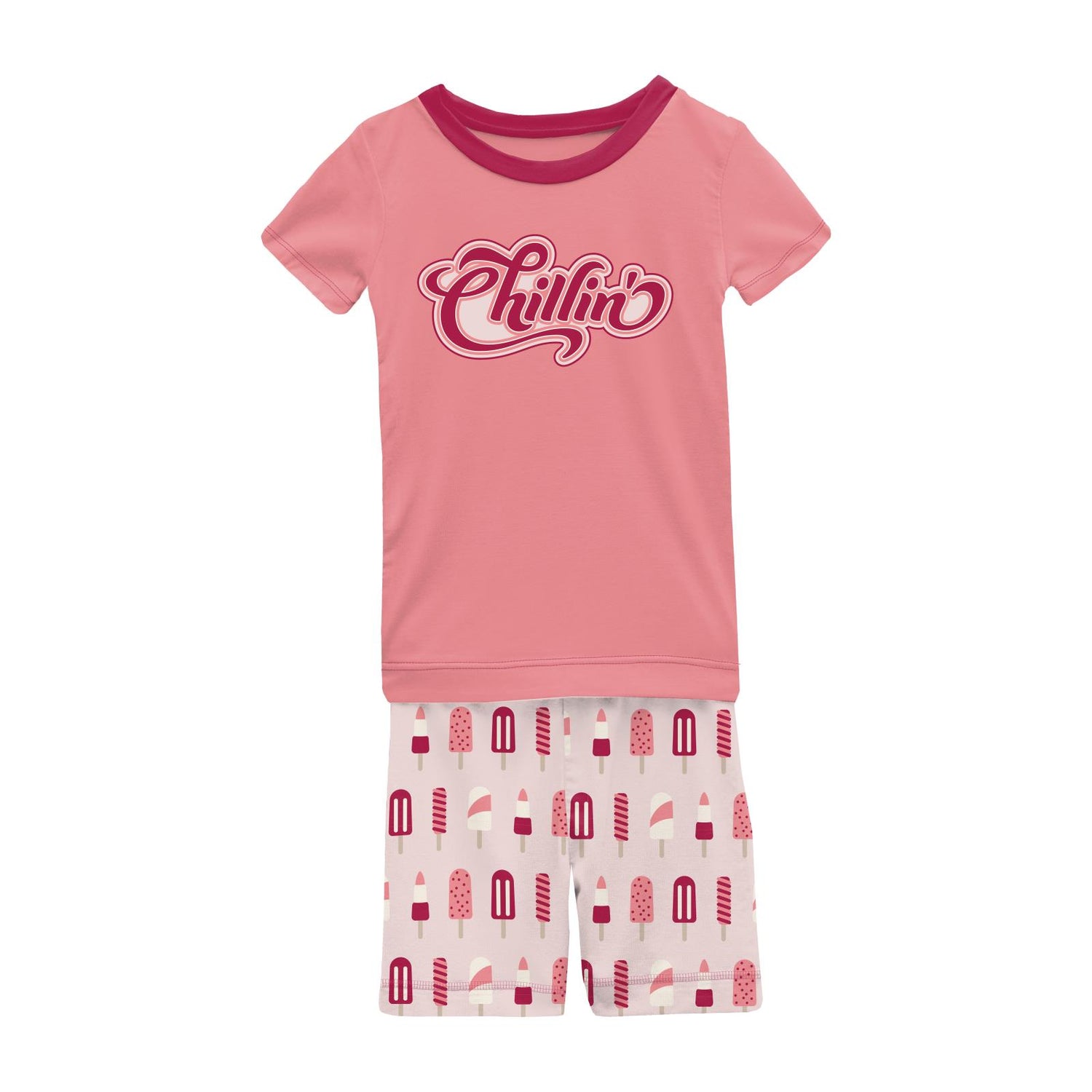 Short Sleeve Graphic Tee Pajama Set with Shorts in Macaroon Popsicles