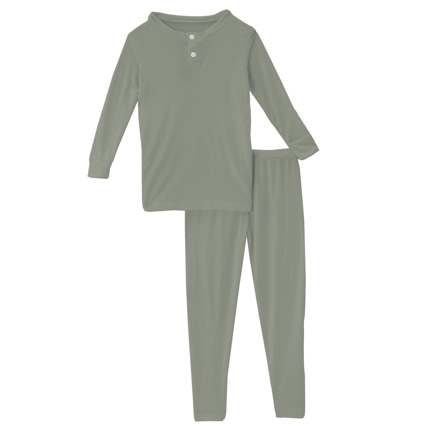 Long Sleeve Henley Pajama Set in Silver Sage