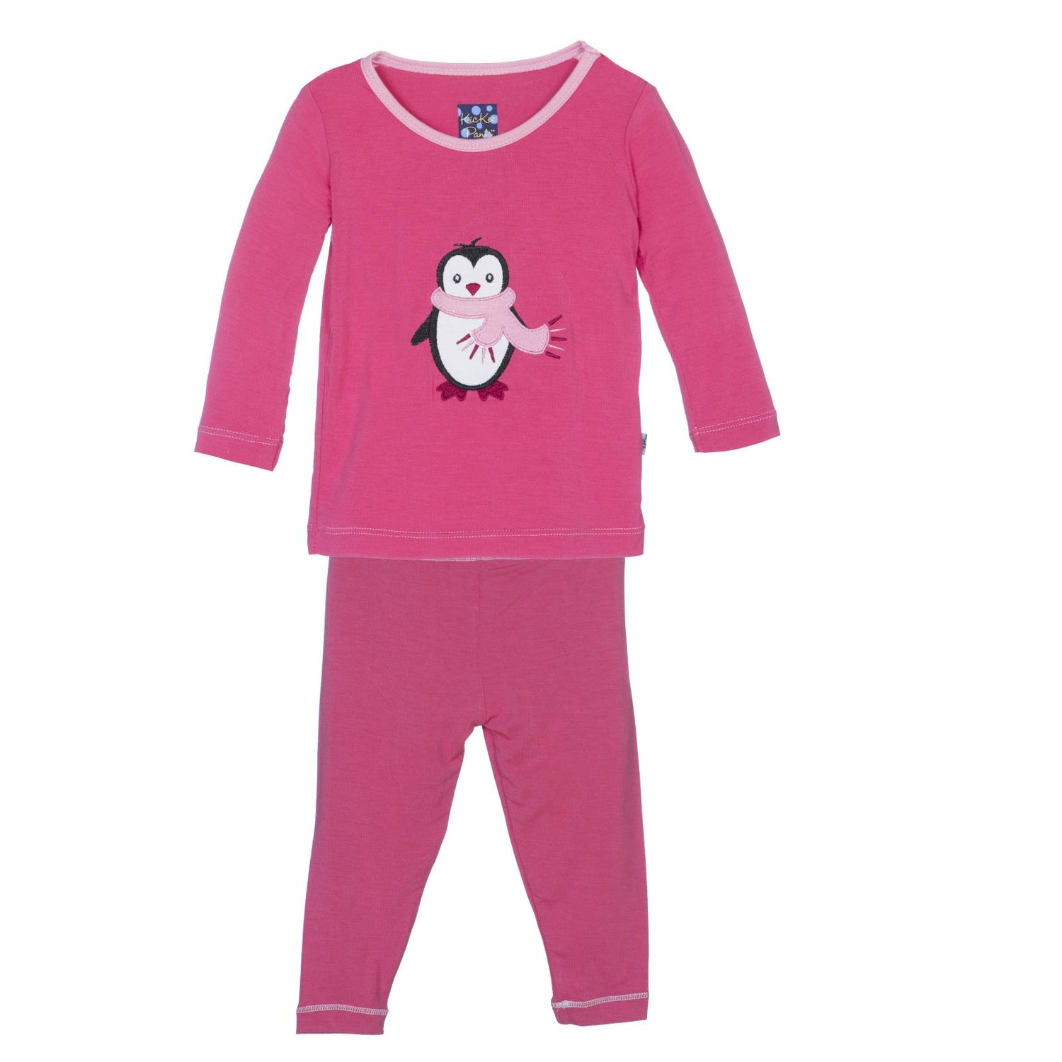Long Sleeve Applique Pajama Set in Winter Rose Penguin