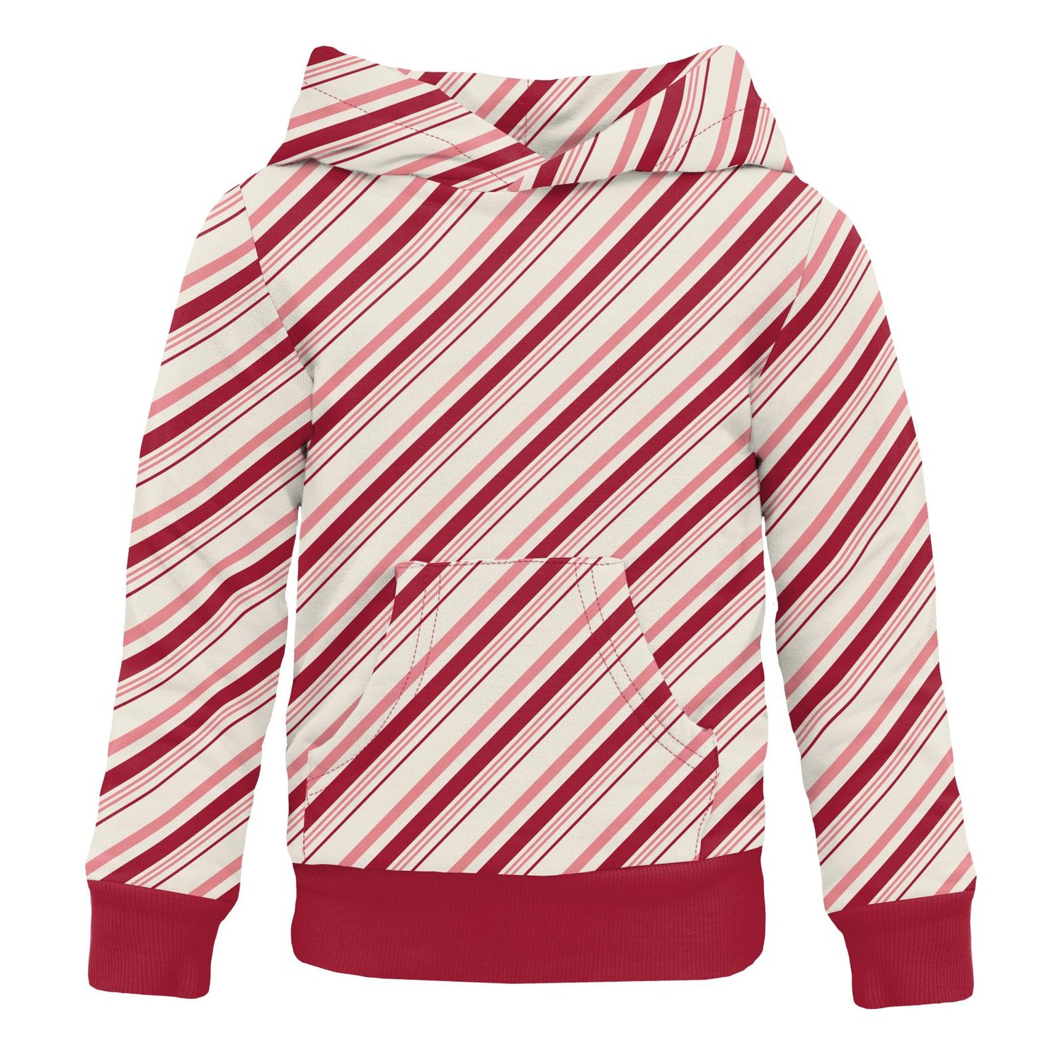 Print Luxe Kangaroo Pocket Pullover in Strawberry Candy Cane Stripe