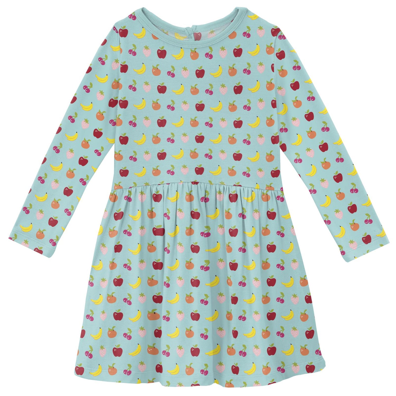 Print Long Sleeve Twirl Dress in Summer Sky Mini Fruit